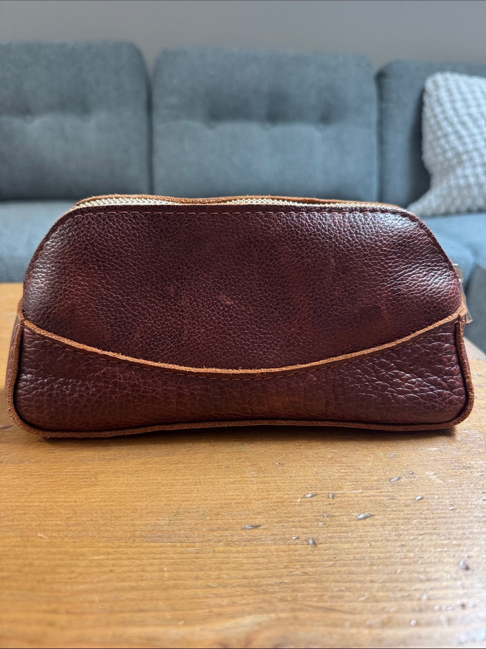 Portland Leather Goods artisan bag nutmeg brown make up zippered pouch - Picture 3 of 5